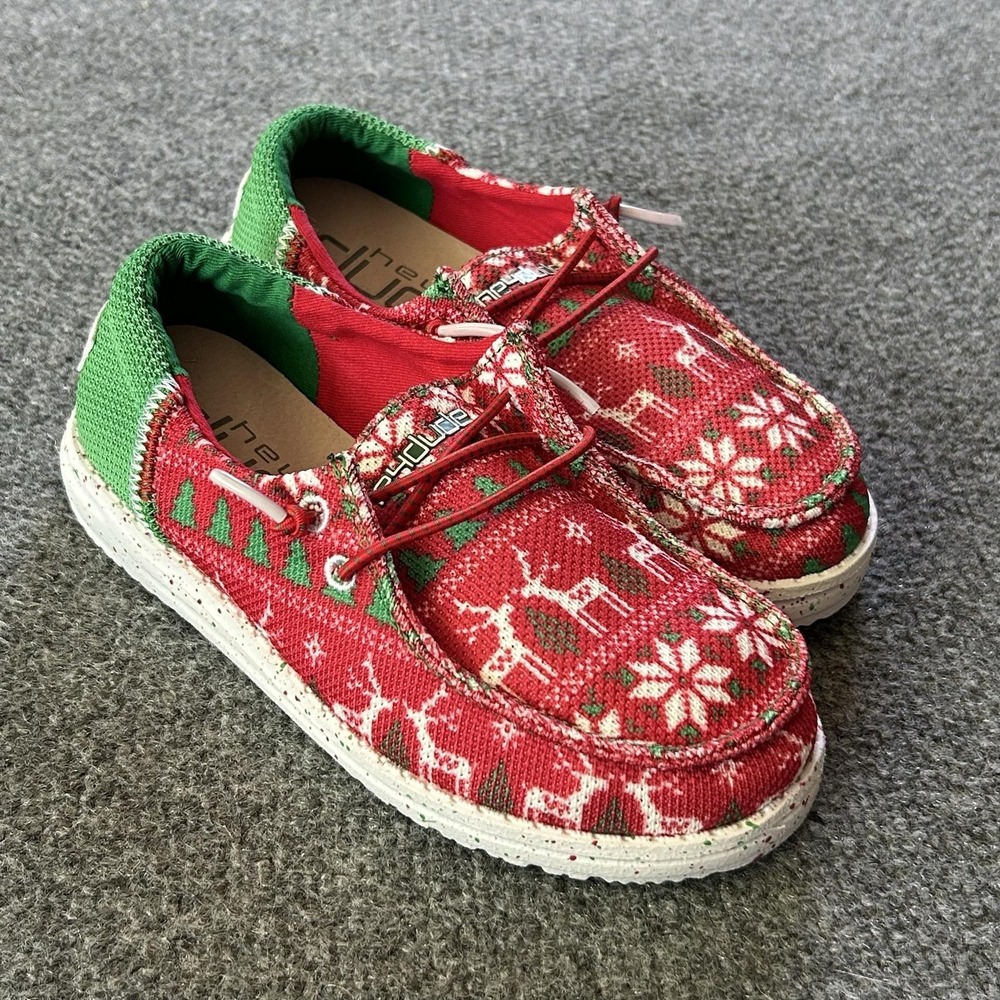 Hey Dude Wendy Youth Jolly Jingle Shoes Kids Size 13 Holiday Fair Isle Slip On